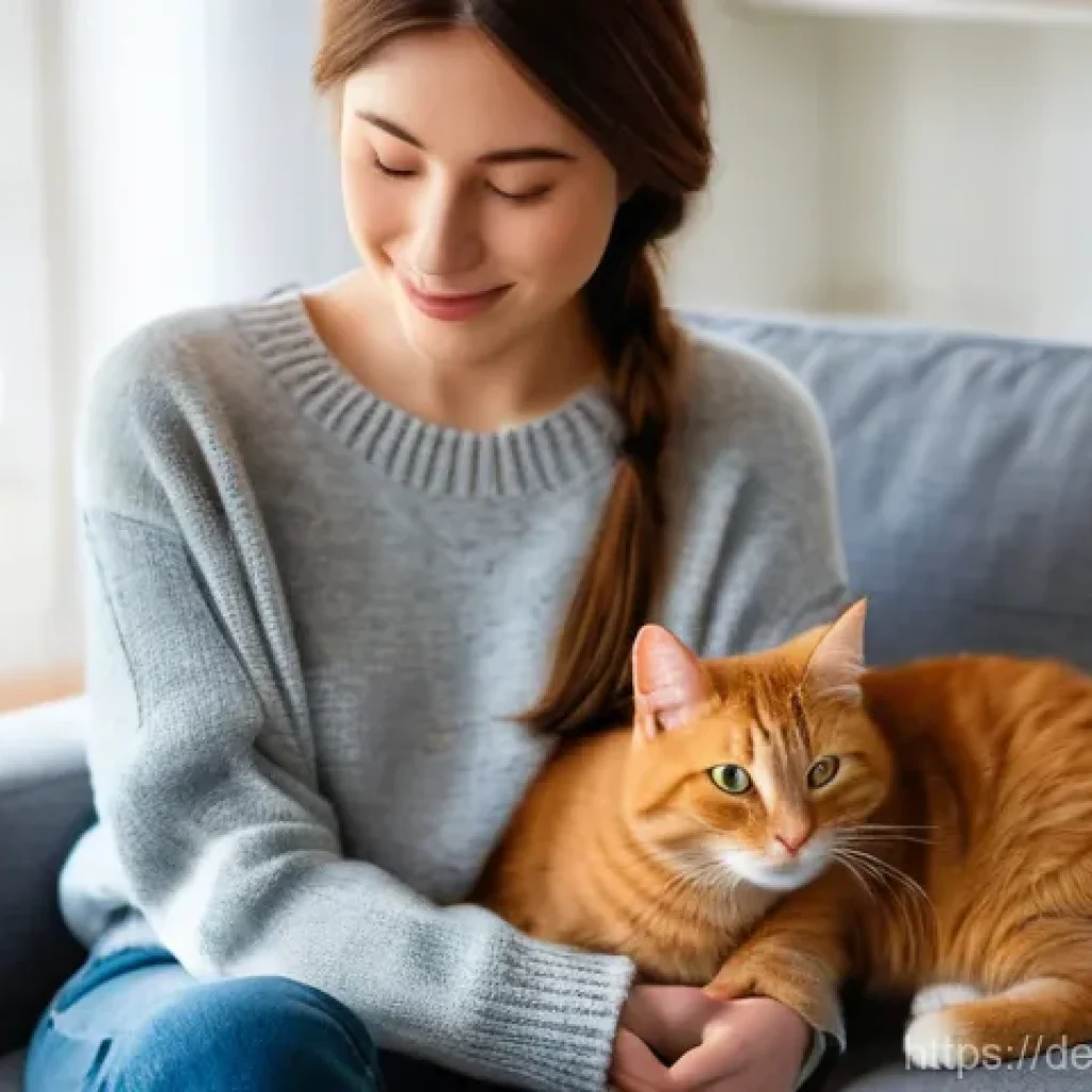 비인간 생명체와의 관계에서의 감정적 소통 방법 - **Prompt: Peaceful Connection with a Feline Companion**
"A young woman, approximately 20 years o...