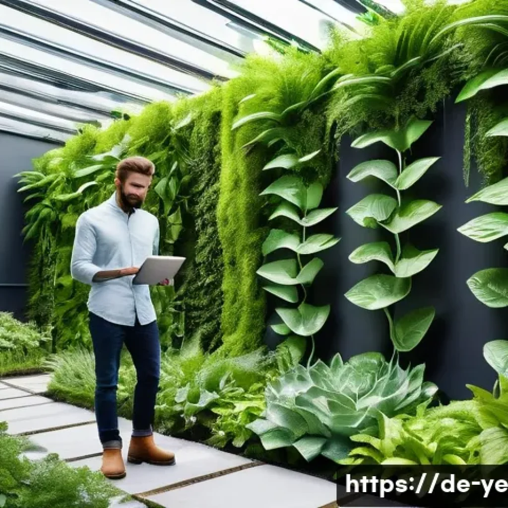 비인간 생명체와의 협업을 위한 플랫폼 소개 - A futuristic urban garden scene in Berlin featuring diverse green plants equipped with glowing bioel...