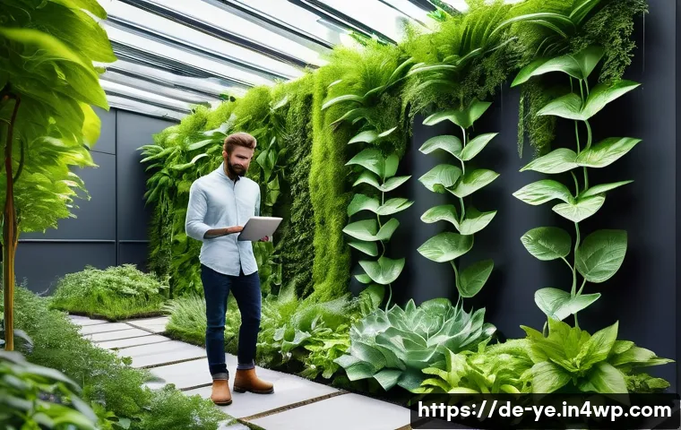 비인간 생명체와의 협업을 위한 플랫폼 소개 - A futuristic urban garden scene in Berlin featuring diverse green plants equipped with glowing bioel...