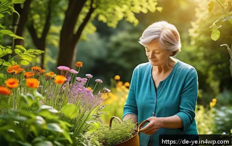 비인간 생명체와의 관계에서의 정서적 지능의 중요성 - A serene garden scene in a German countryside setting during spring, showing a middle-aged woman gen...